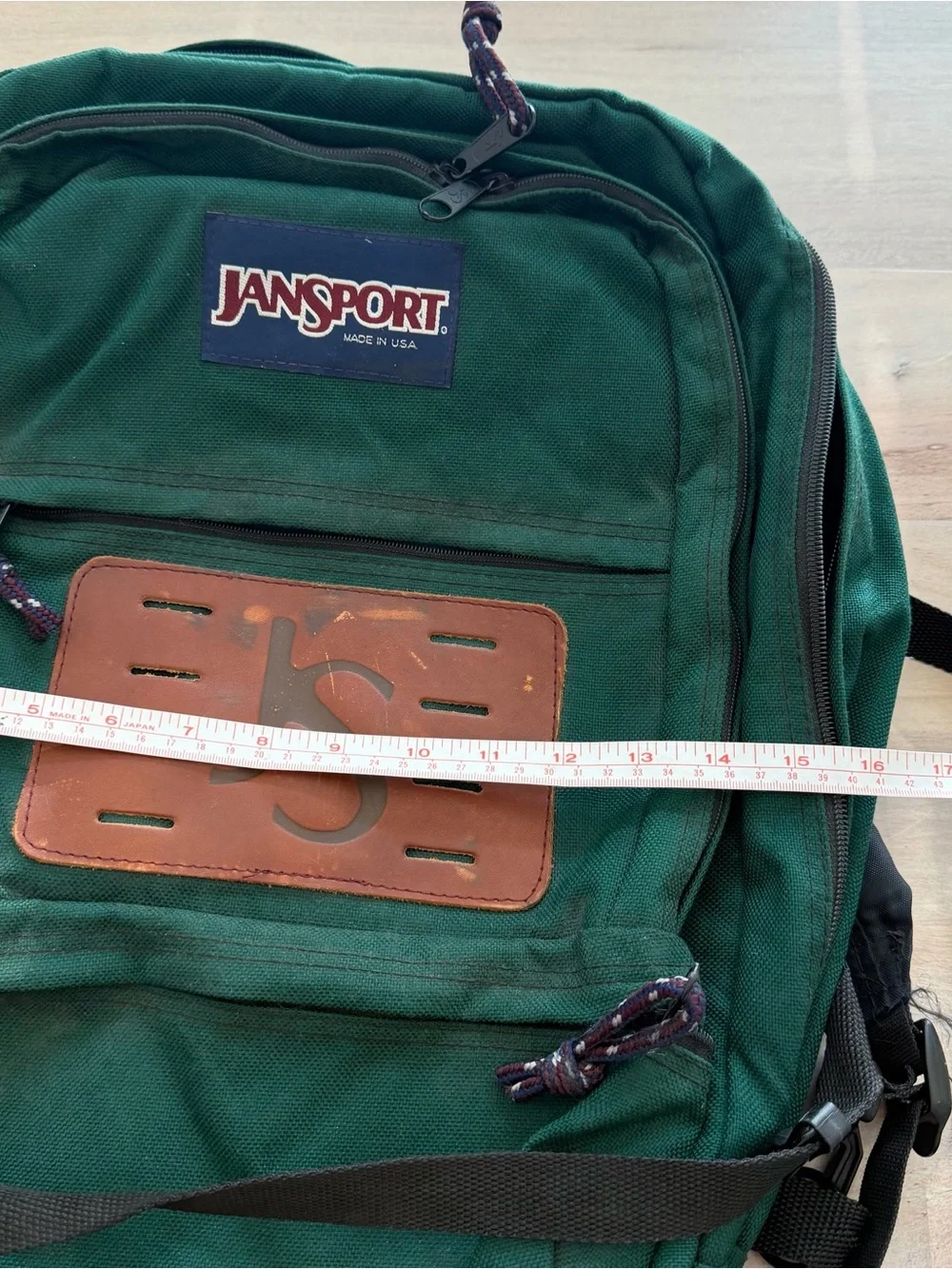 Vintage Jansport Forest Green 80s 90s Backpack Leather USA